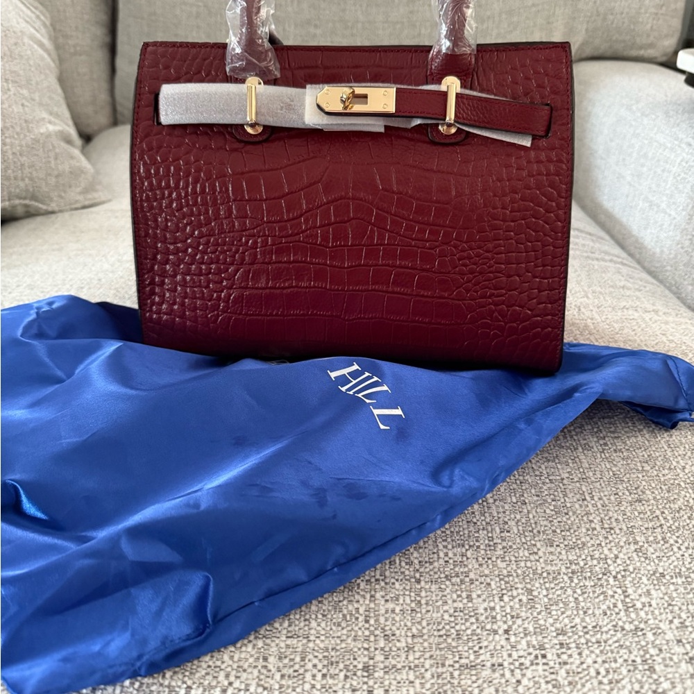 Elegant Burgundy Crocodile-Embossed Handbag